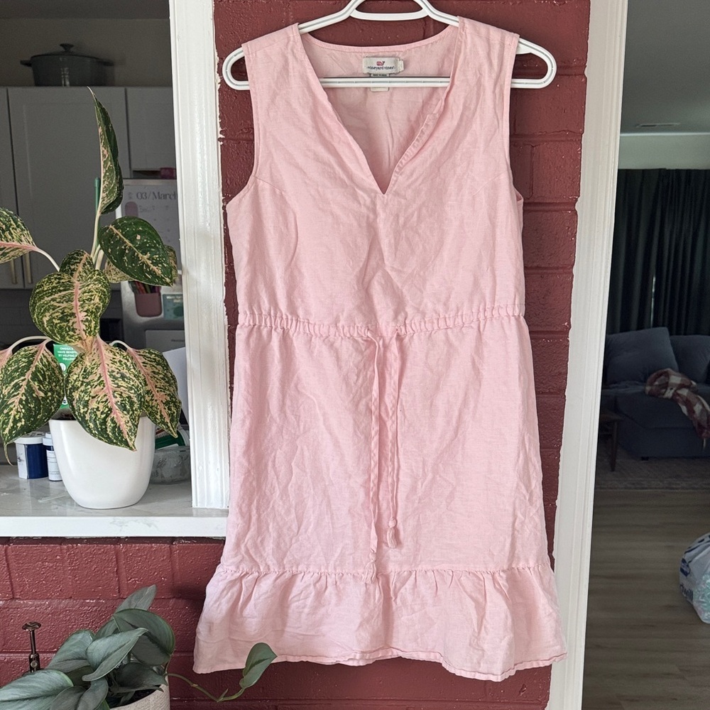 Vineyard Vines Sleeveless Light Pink Drawstring Knee Length Ruffle Hem Dress XS